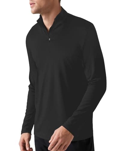 Mens UPF 50+ Long Sleeve Sun Protection Shirts Quarter Zip Pullover Wicking Moisture Quick Dry Lightweight Golf Workout Gym Running Fishing Casual Athletic Tops Black L - Thumbnail 2