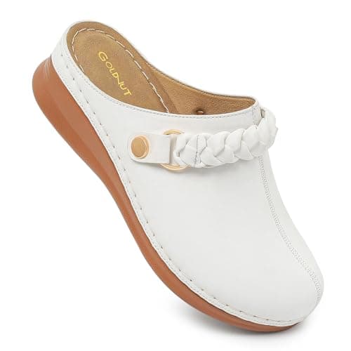 Goldnut Women's Closed Toe Slip-On Clogs & Mules Low Wedge Heel Sandals Comfortable Casual Clogs for Everyday Wear White Size 6.5 - Image 1