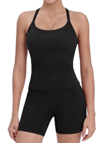 JEKAOYI Two Piece Workout Sets for Women Padded Tank Top Matching High Waist Booty Shorts Gym Pilates Yoga Active Sets - Image 1