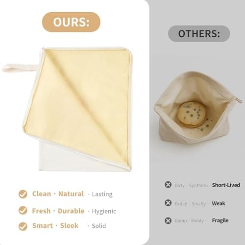 Premium Beeswax Bread Bags for Sourdough with Wide Zipper Access, 2 Pack XL(13x17in) Reusable Organic Beeswax-Coated Linen Cotton Bread Bags for Homemade Bread, Keeps Bread Fresh Naturally - Thumbnail 6