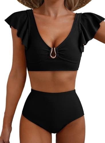 Herseas Tummy Control Swimsuits for Women U-Wire Full Coverage Bikini Set Ruffle High Waisted Bathing Suit Push Up Swim Suits 2026 Modest Swimwear Black X-Large - Image 1