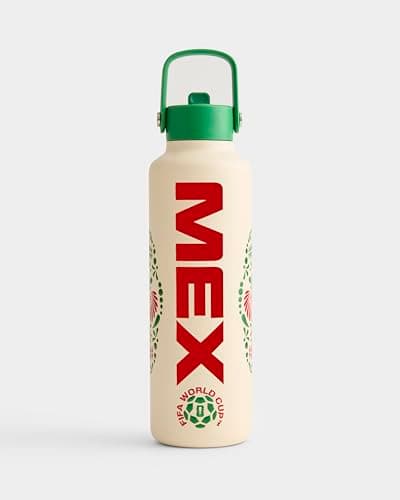 Atelier Sportif Drib 24oz Insulated Water Bottle, FIFA World Cup 2026 Edition – Performance Stainless Steel Insulated Bottle with Quiet Leak-Proof Straw Lid (Mexico - National Icons)
