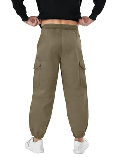 Crastimo Men Baggy Hiking Pants Elasticity Waist Drawstring Tapered Leg Jogging 4 Pockets Cozy Boy Sweatpants 2026 Spring Valentine Day Gift Khaki XL - Thumbnail 2