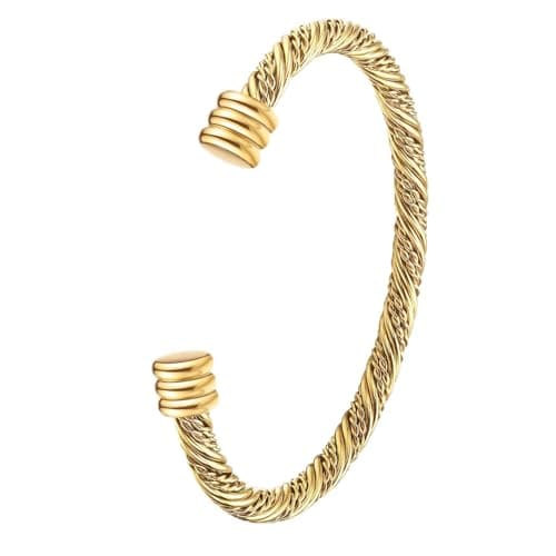 BOLAGTIER Stainless Steel Twisted Cable Wire Bracelets Adjustable Open Cuff Bangle Bracelet Vintage Jewelry Gift for Women (C-Gold 62) - Image 1