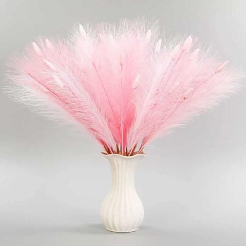 Pink Pampas Grass Decor 45 Pcs 23.6 Inch Faux Pampas Grass with Bunny Tails Bulk Artificial Dried Flowers Small Vase Filler Pompas Grass - Image 1