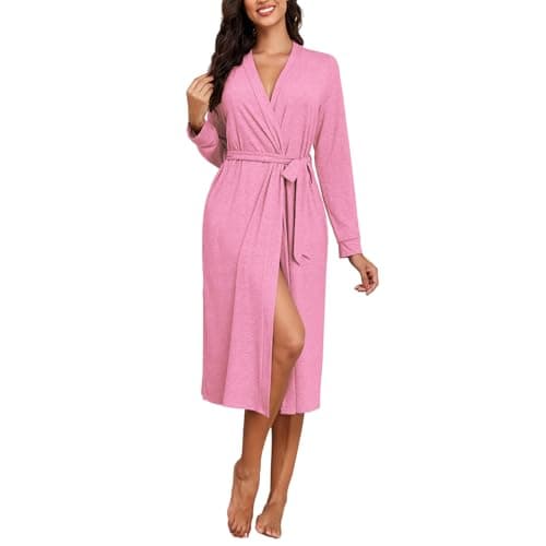 ZAFUL Women's Robe Soft Lightweight Long Knit Kimono Bathrobe V-neck Casual Sleepwear Loungewear - Image 1