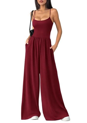 PRETTYGARDEN Jumpsuits for Women Summer 2026 Sleeveless Wide Leg Date Night Rompers Beach Vacation Cruise One Piece Outfits(Wine Red,Medium) - Image 1