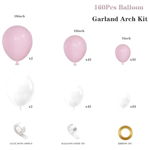 Spring Balloon Garland Arch Kit 160Pcs Pink White Latex Balloons for Baby in Bloom Baby Shower Wedding Bridal Shower Anniversary Birthday Party Decorations - Thumbnail 2