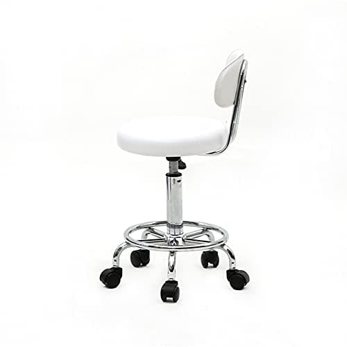 Round Bar Stool with Lines Rotation Counter Adjustable Height, Modern Bar Stools 360° Swivel PU Leather Armless Bar Chair for Kitchen Dining Living Bistro Spa, (White, Round with line & Back) - Thumbnail 3