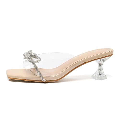Amoji Women Kitten Heels 2 In Chunky Shorts Heels Rhinestone Bow Dress Shoes 346 Nude 11 women - Thumbnail 4