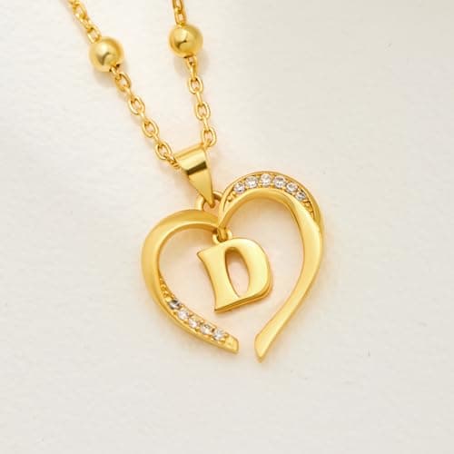 Cicy Bell Womens Heart Initial Necklace for Women 18k Gold Plated Cubic Zirconia Dainty Letter Pendant Necklace 17.7'' with 9'' Extender - Thumbnail 3
