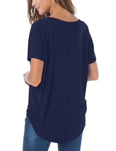 Herou Women's Casual Tshirt Wide Neck Short Sleeve Well Made Hi Low Loose Fit Shirts with Side Slit Navy XX-Large - Thumbnail 3