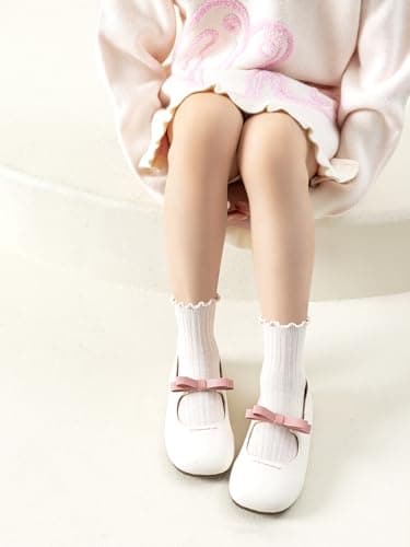 ALLOVIN 6 Pairs Non-Slip Ruffle Socks for Baby & Toddler Girls – Soft Cotton Grip Socks | Pure White/Off-White/Pink | 1-3 Years - Thumbnail 3