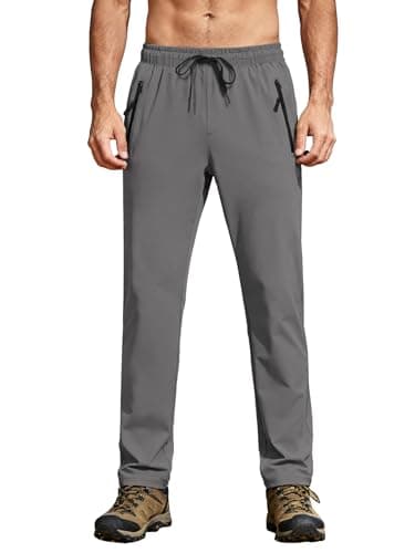 Mens Hiking Pants Sweatpants with 2 Zipper Pockets Waterproof Quick Dry Lightweight UPF 50+ Cargo Elastic Waist Drawsting Casual Work Athletic Gym Workout Grey XXL - Image 1