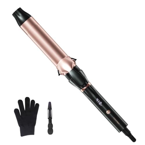 Hahahope Professional 1 1/2 Inch Curling Iron with Clamp - Large Barrel Curling Wand for Long Hair, Global Voltage, 7 Adjustable Heat Settings, Lightweight Design