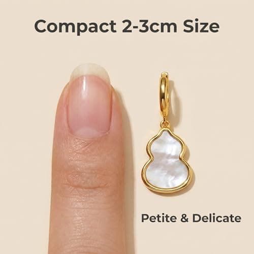 ANNIE WU 18K Gold Plated Natural White Mother of Pearl Gourd Dangle Hoop Earrings for Women, Traditional Lucky Prosperity Jewelry, Gift Box Included - Thumbnail 4