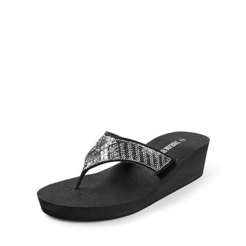 DREAM PAIRS Women's Rhinestone Platform Wedge Flip Flops Summer Beach Comfortable Thong Sandals,Size 7,Rectangle,SDFF2401W - Image 1