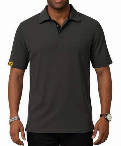 REXUHOWU Men's Polo Shirt Short Sleeve Moisture Wicking Sports Casual T-Shirt Golf Polo Shirt Business Collar Shirt for Men Darkgrey XXL - Thumbnail 4