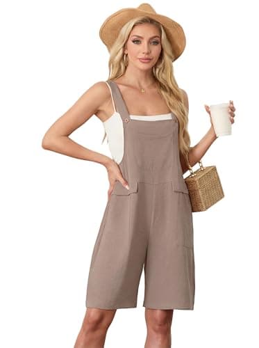 HiMONE Womens Summer Shorts Jumpsuits For Women Adjustable Loose Romper With Pockets (Light Khaki-S) - Image 1