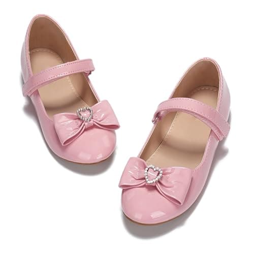 BOGELOO Toddler Girls Flats Mary Jane Flower Girls Dress Shoes School Wedding Party Shoes(Pink,8) - Image 1