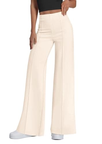 PRETTYGARDEN Wide Leg Pants Woman Dressy Casual High Waisted Palazzo Trousers Lounge Sweatpants 2026 Fall Winter Clothing(Beige,X-Small) - Image 1