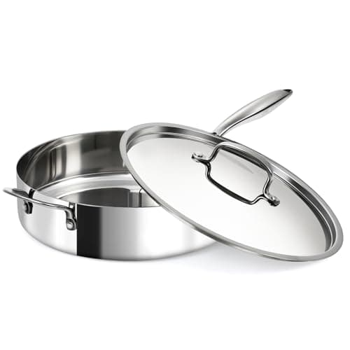 USELUCK 12 Inch Stainless Steel Frying Pan with Lid, 3-Ply Stainless Clad Skillets Fry Pan Fast & Even Heating, Oven Safe Up to 600℉ Dishwash Safe Compatible for All Cooktops Kitchen Cookware