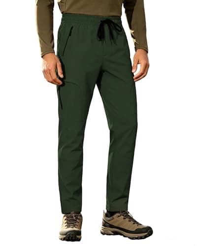 AGVNG Hiking Pants Men Cargo Pants 5 Pockets Waterproof Lightweight Quick Dry UPF 50+ Elastic Waist Drawstring Cuff Joggers Work Casual Golf Outdoor Fishing Army Green S - Image 1