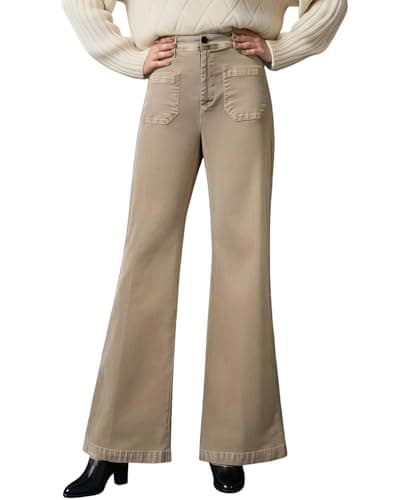 OctMoon Women’s Corduroy Pants – Flared Casual Trousers, Soft 97% Cotton 3% Spandex, Pockets & Button, Stylish Work & Weekend Outfit(Sand)-S - Image 1