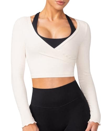 MFAVIP Womens Wrap Tops Long Sleeve Pilates Dance Shirts Yoga Workout Tops - Image 1