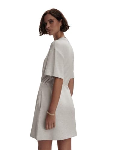COCOMARTS Dresses for Women Summer Short Sleeve Crew Neck Sweatshirt Dress Drawstring Waist Tunic Tops Mini Vacation Sundress Khaki Medium - Thumbnail 4