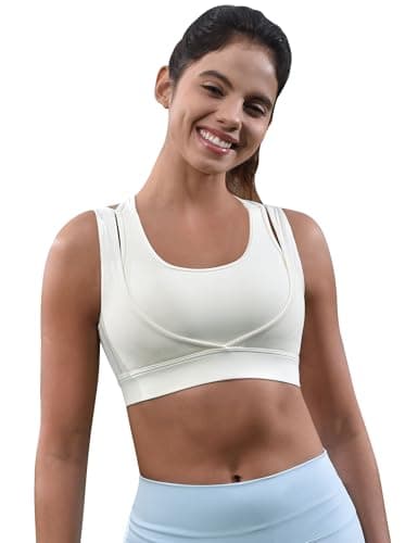 Cordaw Racerback Sports Bras for Women High Support, Molded Cup High Impact Hook Back Yoga Running Bra Retro White XXL - Image 1