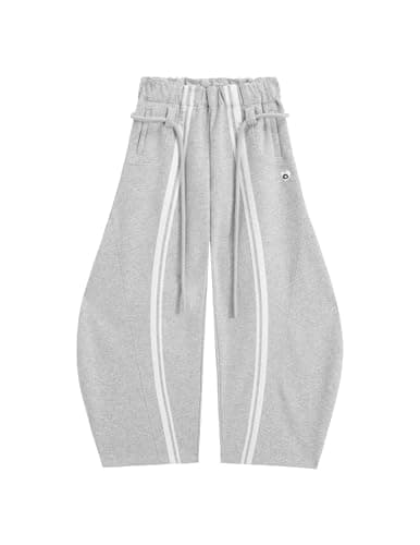 Aelfric Eden Stripe Super Baggy Sweatpants Oversized Barrel Pants Vintage Wide Leg Elastic Waist Lantern Trouser Unisex Grey Small - Image 1