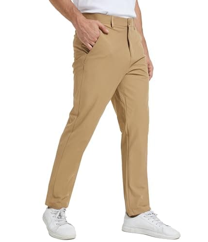 NATUVENIX Golf Pants Men Stretch Work Dress Pants Lightweight 30" Slim Fit Business Casual Pants for Men with Pockets Khaki - Image 1