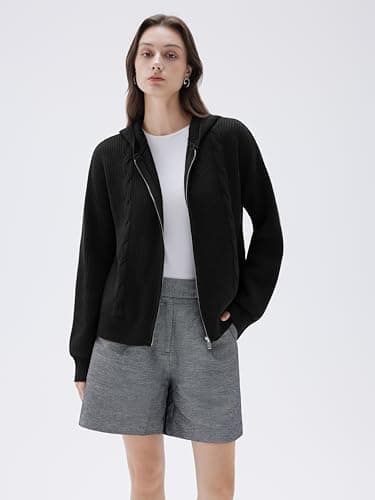 SUUKSESS Women Chunky Knit Cashmere Blend Sweaters Zip up Oversized Hoodies Cardigan with Pockets Long Sleeve Fall Jackets Outerwear (Black, S) - Thumbnail 4
