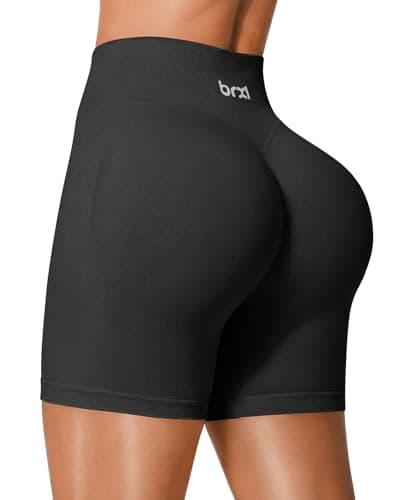 BRXL 5.5" Workout Biker Shorts for Women Gym Hidden Scrunch Butt Lifting Seamless Running Athletic Yoga Summer Spandex Casual Black XL