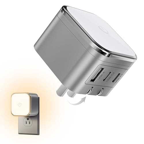 45W GaN USB-C Wall Charger with Night Light, 3-Port Fast Charging Power Adapter (2 USB-C + 1 USB-A), Foldable Plug, PPS Support （Grey） - Image 1