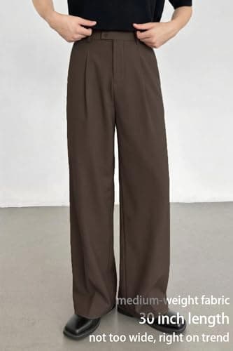 Heyfanee Wide Leg Dress Pants Men Loose Fit Pleated Slacks Baggy Stretchable Brown 30 - Thumbnail 4