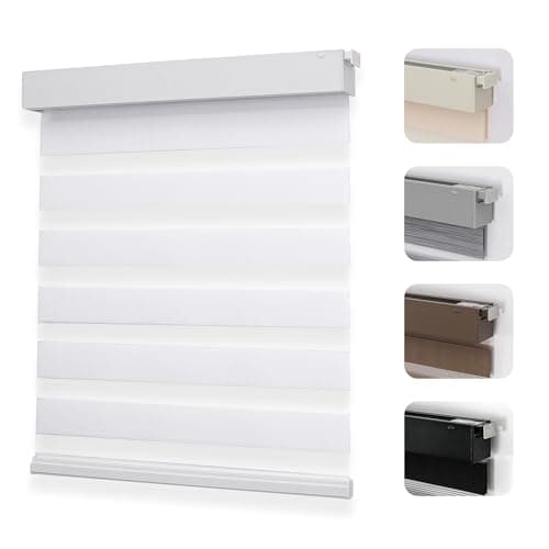 Joydeco No Drill Zebra Blinds for Windows, Cordless Day & Night Dual Sheer Roller Shades, Easy Installation, Free-Stop Lift System, Light Filtering Privacy Blinds for Home(White,22" W x 75" H) - Image 1