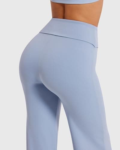MOOSLOVER Women Bubble Yoga Pants Drawstring Fold Over Flare Leggings Pilates Casual Lounge Pant(L,Blue) - Thumbnail 6