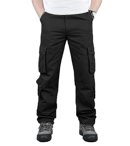 BAYAMO Mens Cargo Pants Outdoor Hiking Casual Pant Military Fatigue Ripstop Pant with 8 Pockets (Black,38) - Image 1