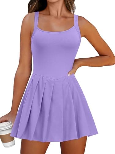 ANRABESS Women's Tennis Athletic Pleated Summer Mini Dress 2026 Golf Workout Build in Shorts Casual Romper Short Sundress Purple Medium - Image 1