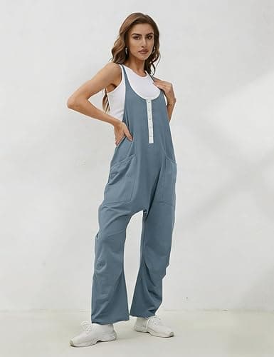 AMEBELLE Jumpsuits for Women Sleeveless Womens Overalls Adjustable Straps Baggy Casual Rompers with Pockets(3071-BlueGrey-M) - Thumbnail 3