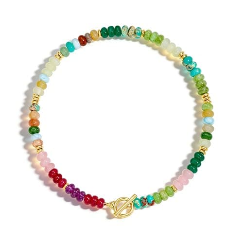 SHANTYSON Colorful Beaded Necklace for Women Rainbow Gemstone Bead Chokers Toggle Boho Natural Stone Trendy Surfer Necklaces Summer Beach Jewelry - Image 1