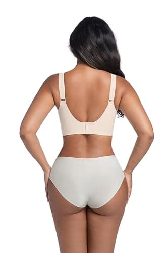Bras for Women No Underwire Adjustable Bra Comfort Wireless Full Coverage Support Ribbed Push Up Senior Bra 2025 Beige M - Thumbnail 4