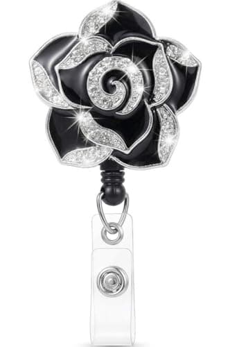 Hyloxs Badge Reel for Nurse Medical, Bling Camellia Flower Retractable ID Badage Holder for Occupational Therapy Gifts Funny Badge Holder for Teachers Students Employees ID Badge - Image 1
