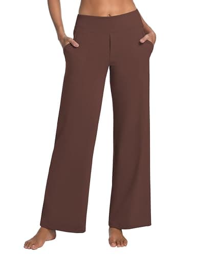 BUBBLELIME 29"/31"/33"/35"/37" Women's High Waist Wide Leg Yoga Pants with Pockets - Dress Wide Leg_MAHOGANYMAROON XS_29" Inseam - Image 1