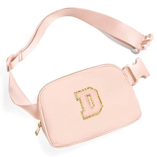 Gitus Gifts for 8 9 10 11 12 Year Old Girls Belt Bag Fanny Pack Crossbody Bags with Initial Letter Patch Cute Stuff Birthday Gifts for Teen Girls Women Personalized Trend Stuff (Coral Pink-D) - Image 1