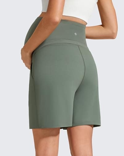G4Free Pregnancy Shorts Over Bump Drawstring Postpartum Shorts with Pockets Summer Maternity Workout Yoga Casual(Gray Sage,S) - Thumbnail 4