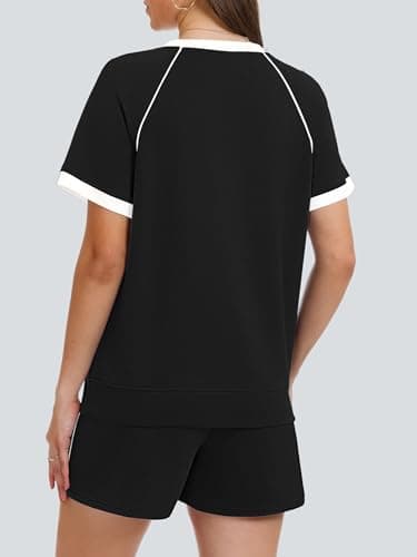 Casly Lamiit Womens Summer Sets 2026 Vacation Outfits Casual Short Sleeve Shirt Drawstring Workout Sets with Pockets Black L - Thumbnail 3
