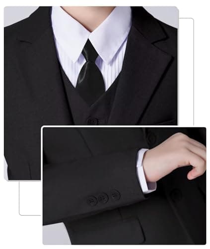 Fersumm Black Suits for Boys First Communion Outfit Kids Dress Clothes Boy's Formal Wedding Attire Church Graduation Suit Slim Fit Size 7 - Thumbnail 2